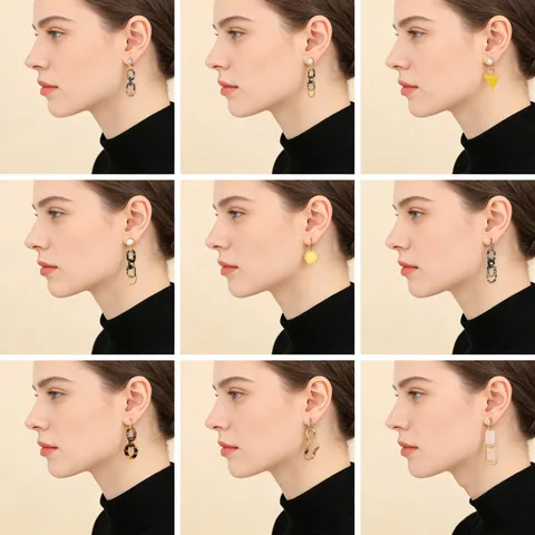 Vintage Geometric Acrylic Resin Drop Earrings With Stainless Steel Earring Post Tortoiseshell Marble Pattern Fashion Jewelry For Women