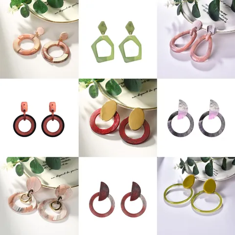 Fashion Geometric Acetate Acrylic Hoop Earrings Korean Style Marble Pattern Stainless Steel Post Drop Earrings For Women