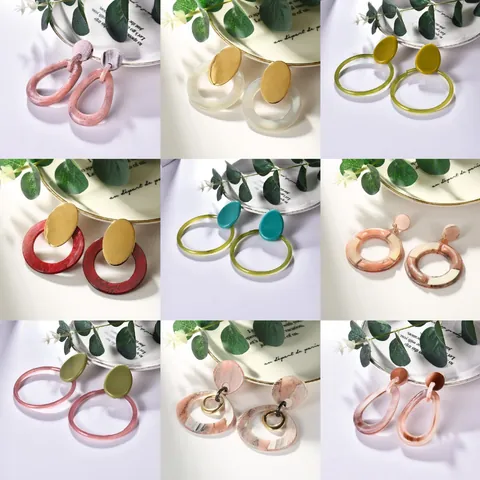 Fashion Geometric Acetate Acrylic Hoop Earrings Korean Style Marble Pattern Stainless Steel Post Drop Earrings For Women