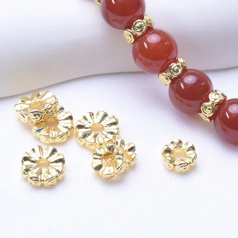 Alloy Hollow Floral Spacer Beads 18K 14K Gold Plated Round Loose Beads For DIY Bracelet Jewelry Making Findings Accessories