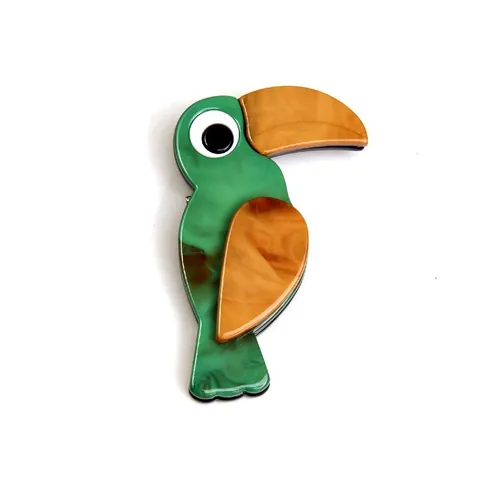 Spilla in Acrilico con Uccello Tucano Vintage Francese per Donna Spilla da Risvolto Animale Cartone Animato Gioiello Abbigliamento Fatto a Mano Marmorizzato Glitter Regalo