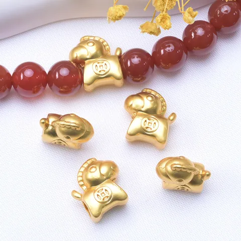 Perles d'Espacement en Forme de Cheval du Zodiaque en Cuivre Électroplaqué Couleur Or Ancien pour la Fabrication de Bijoux DIY Perles à Motifs de Pièces d'Animaux de Style Chinois