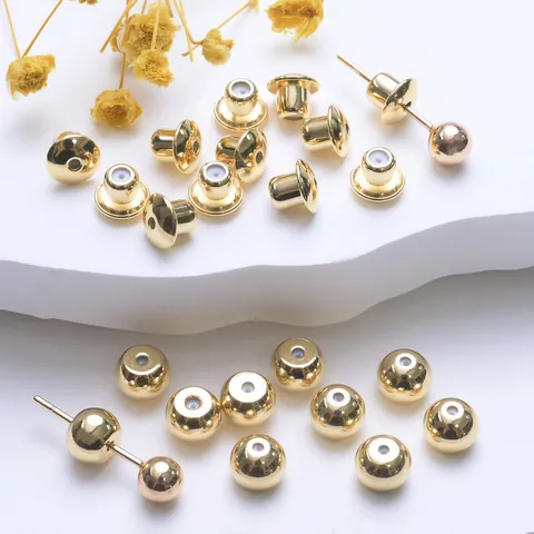Copper Gold Plated Earring Backs With Silicone Inner For DIY Jewelry Making Round Ball Butterfly Earring Stoppers