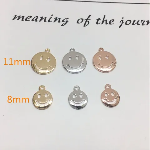 Copper Smiley Face Pendants For Jewelry Making DIY Bracelet Necklace Accessory Hollow Round Color Retention Charms