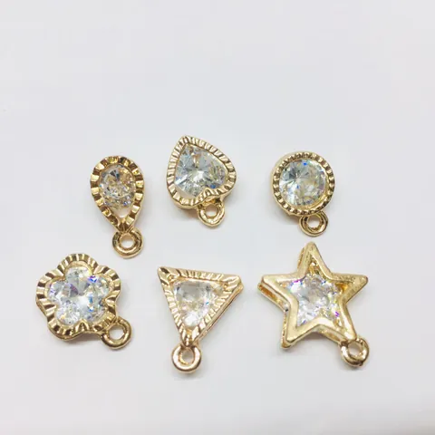 Alloy Zirconia Pendants Geometric Heart Star Flower Drop Triangle Square Clover DIY Jewelry Making Charms Pendant Only