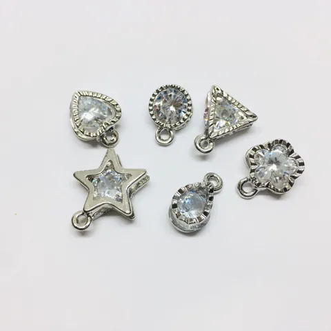 Alloy Zirconia Pendants Geometric Heart Star Flower Drop Triangle Square Clover DIY Jewelry Making Charms Pendant Only
