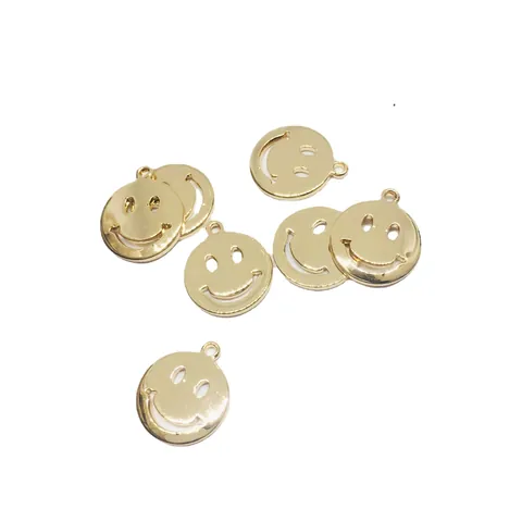 Copper Smiley Face Pendants For Jewelry Making DIY Bracelet Necklace Accessory Hollow Round Color Retention Charms