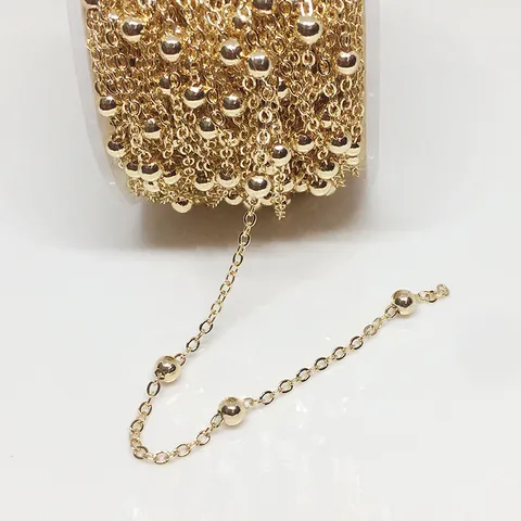 14K Gold Plated Copper Satellite Bead Chain O-Link Flat Chain For DIY Jewelry Making Necklace Bracelet Extension Semi-Finished Fine Chain