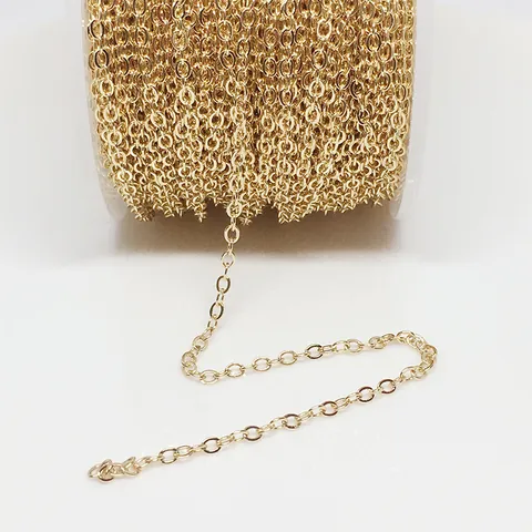 Cadena de Bricolaje de Cobre Chapado en Oro Real Eslabones en O Aplanados para Fabricación de Joyas Collar Pulsera Accesorios