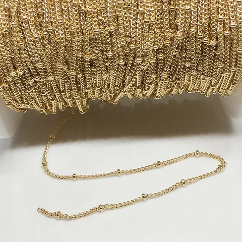 1.5mm 14K Gold Plated Copper Satellite Chain With 2.3mm Beads Color Retention DIY Jewelry Making Materials For Necklaces Earrings