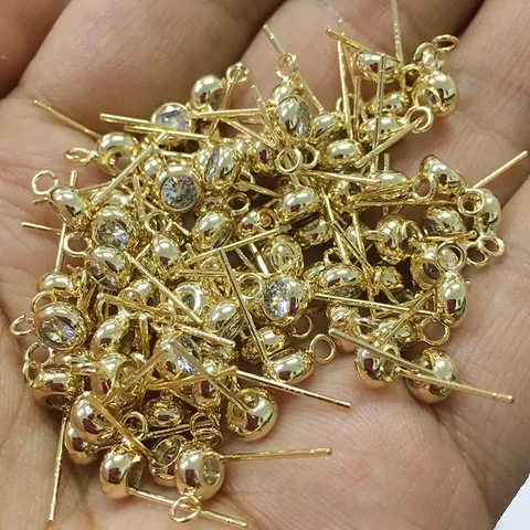 Eco-friendly Copper Zirconia Stud Earring Base With 925 Sterling Silver Earring Post Gold Rose Gold DIY Jewelry Findings