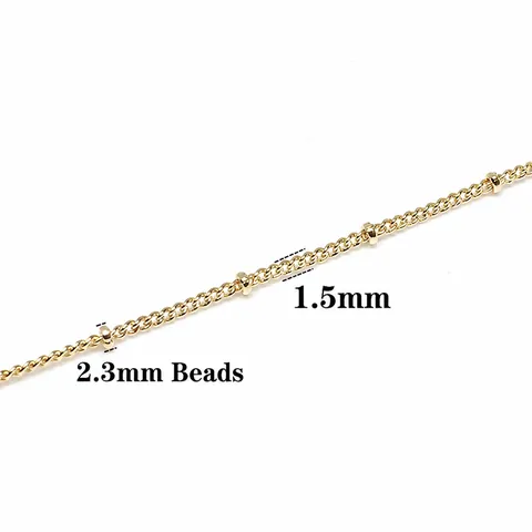 1.5mm 14K Gold Plated Copper Satellite Chain With 2.3mm Beads Color Retention DIY Jewelry Making Materials For Necklaces Earrings