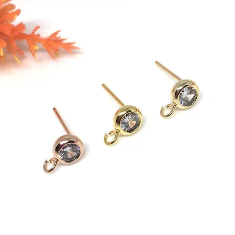 Eco-friendly Copper Zirconia Stud Earring Base With 925 Sterling Silver Earring Post Gold Rose Gold DIY Jewelry Findings