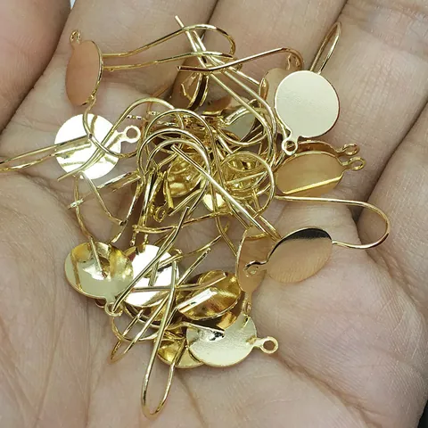 14K Gold Plated Copper Earring Hooks With Round Flat Pad Base For DIY Jewelry Making Handmade Earring Findings Accessories
