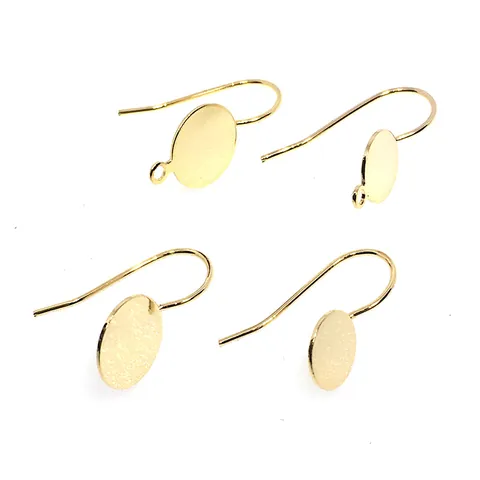 14K Gold Plated Copper Earring Hooks With Round Flat Pad Base For DIY Jewelry Making Handmade Earring Findings Accessories