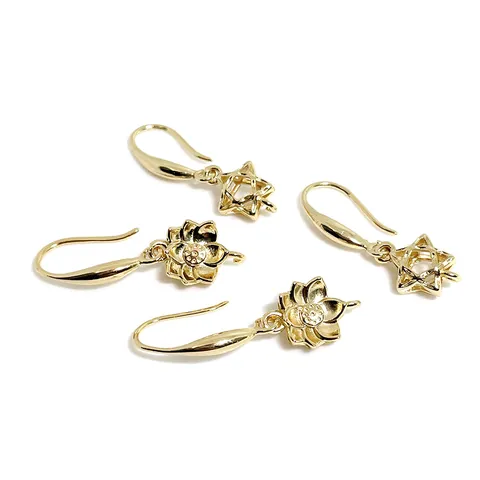 Messing Gold Filled Ohrhaken Hypoallergen Lotus Stern Hängen Ohrring Zubehör Für DIY Schmuckherstellung Basteln Damen