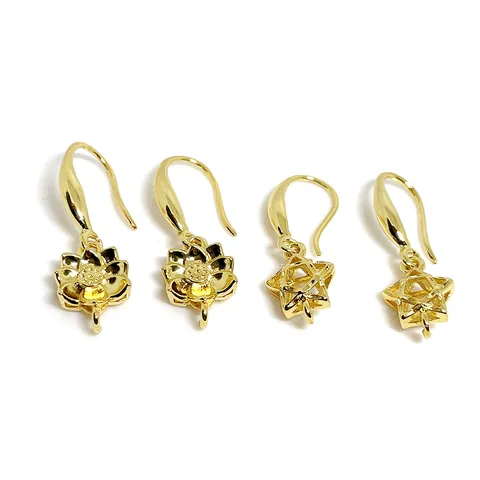 Messing Gold Filled Ohrhaken Hypoallergen Lotus Stern Hängen Ohrring Zubehör Für DIY Schmuckherstellung Basteln Damen