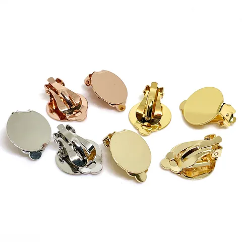 Convertidores de Clips para Pendientes de Latón Base de Bandeja Redonda Para Orejas Sin Agujeros DIY Joyería Chapado Oro Plata