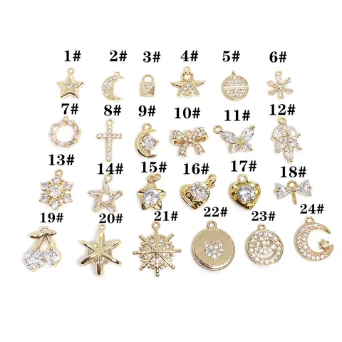 Brass Zirconia DIY Jewelry Charms Gold Plated Star Heart Shape Pendant Only Without Chain For Bracelet Earring Making Women