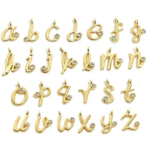 Pendentifs Lettres Initiales Cursives en Laiton Laminé d'Or 14K Avec Micro Pavé de Zircons pour Fabrication de Bijoux DIY Femme