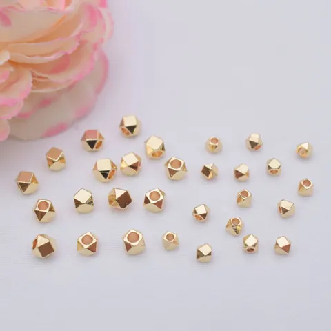 Perles d'Espacement Carrées Facettées en Laiton Or Rempli Or Rose Argent Plaqué Perles Géométriques en Vrac pour Création Bijoux DIY