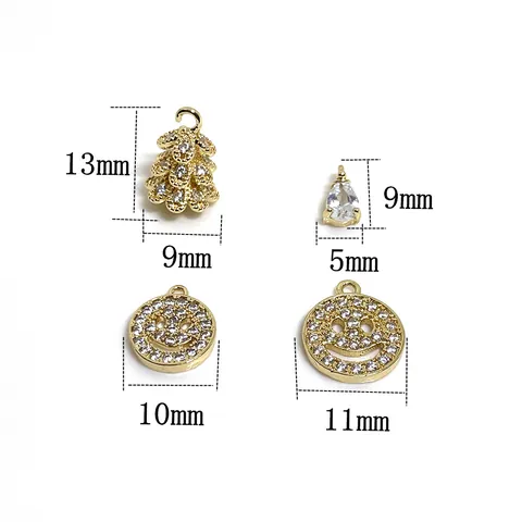 14K Gold Plated Brass Zirconia Smiley Face Christmas Tree Water Drop Charms For DIY Jewelry Making Necklaces Bracelets Accessories