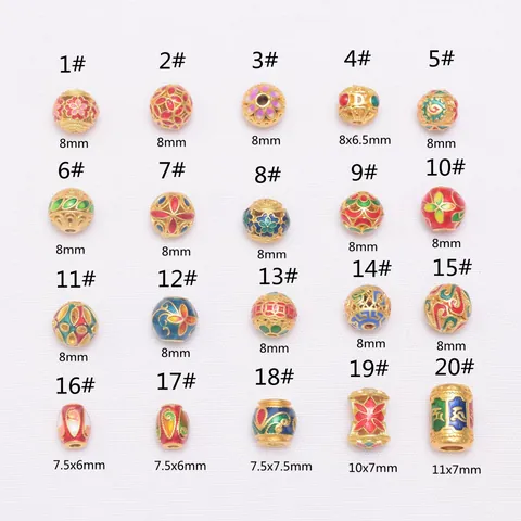 Ancient Gold Plated Copper Enamel Spacer Beads Vintage Chinese Style Floral Mantra Totem Loose Beads For DIY Jewelry Making