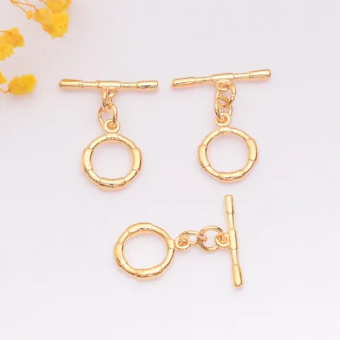 Fermoir Cabillot en Cuivre Texture Bambou Plaqué Or 24K sous Vide Boucle de Connexion OT pour Création de Bijoux