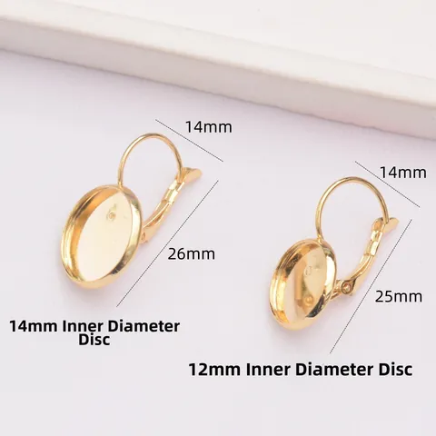 DIY Copper Leverback Earring Hooks Round Cabochon Setting Tray For Jewelry Making Findings Gold Silver Plated Earring Blanks