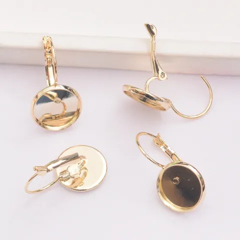 Crochets de Boucles d'Oreilles Dormeuses en Cuivre DIY Plateau de Support Cabochon Rond pour Création de Bijoux Plaqué Or Argent