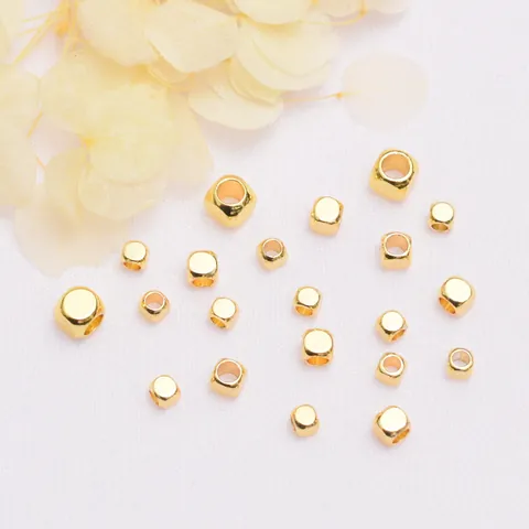 18K Gold Plated Copper Cube Spacer Beads Rounded Square Metal Loose Beads For DIY Bracelet Necklace Jewelry Making Findings