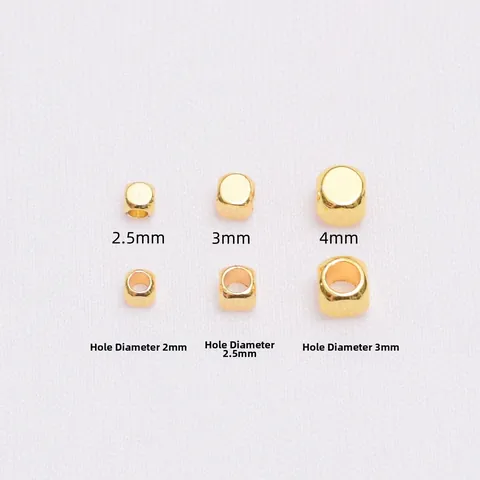 18K Gold Plated Copper Cube Spacer Beads Rounded Square Metal Loose Beads For DIY Bracelet Necklace Jewelry Making Findings