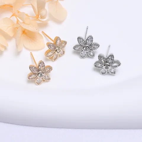 DIY Blume Ohrstecker Zubehör Mikrozirkonia Eingelegt Kupfer 14K Goldgefüllt Weißgold Ohrstecker-Stifte Für Schmuckherstellung