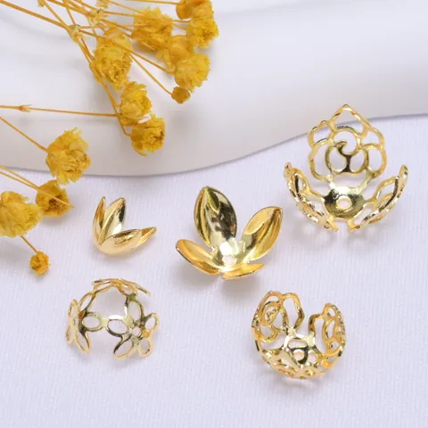 Copper Gold Silver Plated Flower Bead Caps DIY Jewelry Making Hollow Rose Petal Bracelet Necklace Finding Accessories