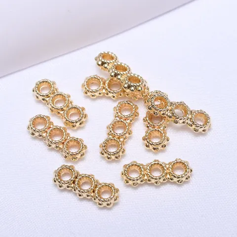 Alloy Triple Ring Spacer Beads Textured 18K Gold Plated Silver Jewelry Making Findings For DIY Bracelets Necklaces