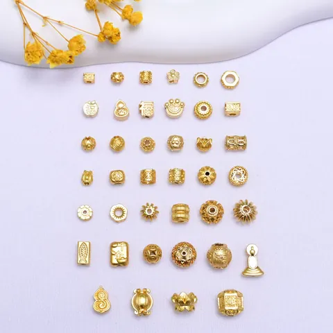 Antique Gold Plated Copper Spacer Beads Chinese Style Blessing Character Hollow Flower Loose Beads For DIY Bracelet Necklace Jewelry Making Accessories