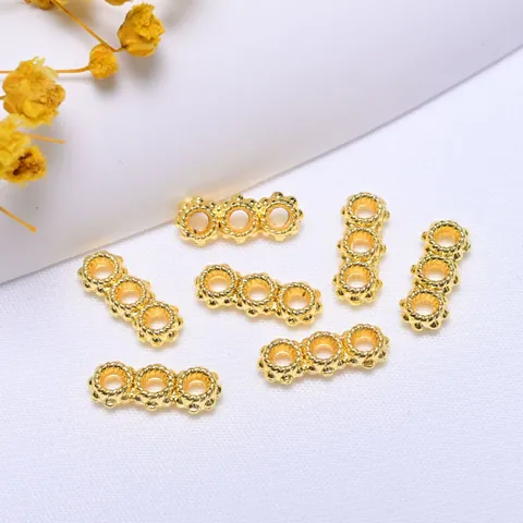 Alloy Triple Ring Spacer Beads Textured 18K Gold Plated Silver Jewelry Making Findings For DIY Bracelets Necklaces