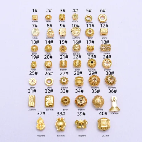 Antique Gold Plated Copper Spacer Beads Chinese Style Blessing Character Hollow Flower Loose Beads For DIY Bracelet Necklace Jewelry Making Accessories