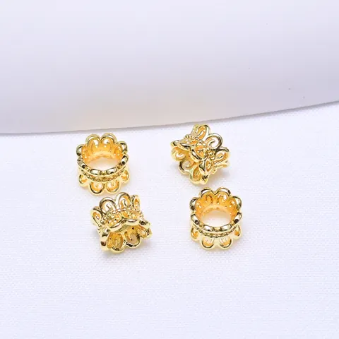 Hollow Flower Petal Spacer Beads Gold Plated Copper Crown Design Jewelry Findings For DIY Bracelet Necklace Making