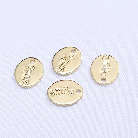 Minimalist Copper Pendants 14K Gold Plated Smile Love Engraved Oval Round Charms For Handmade Jewelry Making Accessories