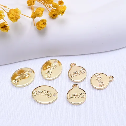 Minimalist Copper Pendants 14K Gold Plated Smile Love Engraved Oval Round Charms For Handmade Jewelry Making Accessories