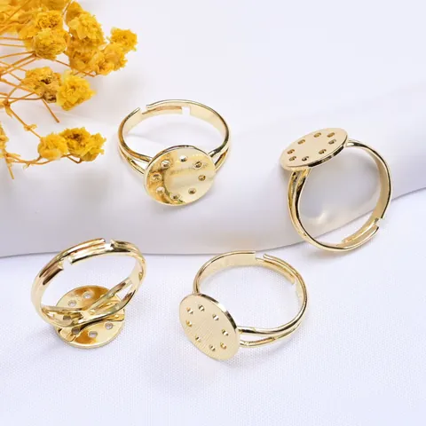 Base per Anello Regolabile con Vassoio Tondo Piatto per Gioielli Fai da Te Rame Galvanizzato Oro Argento Grezzo