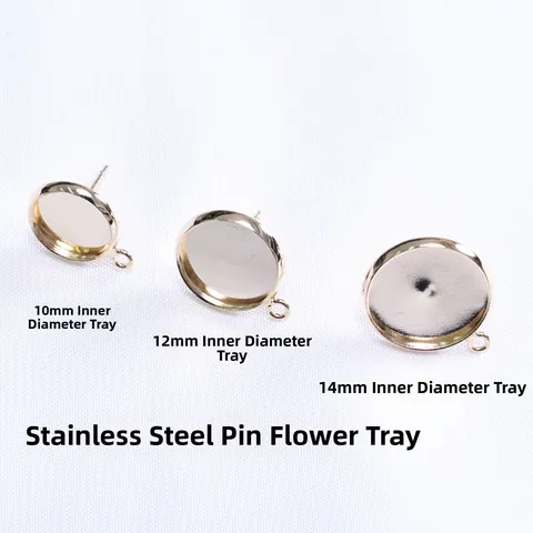 DIY Copper Earring Stud Bezel Settings With Loop Stainless Steel Earring Post Gold Silver Plated Round Base Jewelry Making Accessory