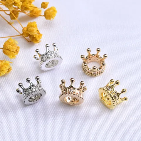14K 18K Gold Plated Brass Crown Spacer Beads Micro Pave Zircon Loose Beads For DIY Bracelet Necklace Jewelry Making Accessories