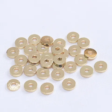 Cuentas Espaciadoras Planas Redondas de Cobre Laminado en Oro de 18K Juntas de Metal Para Bricolaje Joyería Hecha a Mano