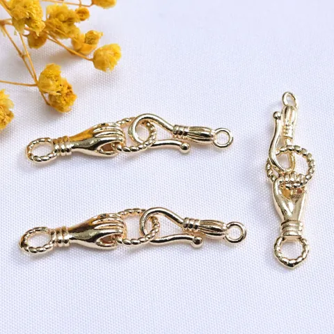 Vintage Copper 14K Gold Plated Hand Holding Ring Connector Clasp Zirconia Inlaid Jewelry Findings For Necklace Bracelet DIY Making