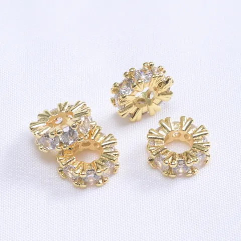 DIY Snowflake Spacer Beads Zirconia Inlaid Copper Gold Silver Plated Color Retention Round Gear Spacers For Jewelry Making Necklace Bracelet Finding