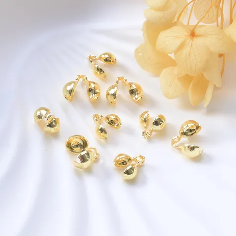Gold Plated Copper Round Crimp Bead Covers Ending Clasps For DIY Jewelry Making Bracelet Necklace Findings Accessories