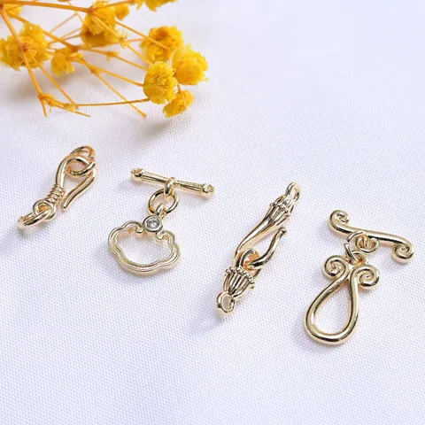 DIY Jewelry Connectors Gold Plated Copper OT Clasps S-Hooks With Zirconia Auspicious Cloud Ruyi Findings For Necklace Bracelet Making
