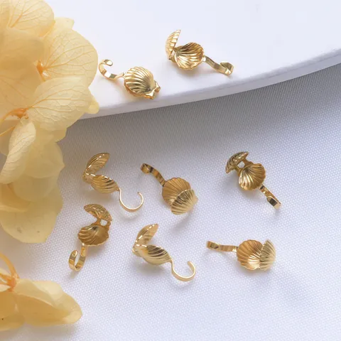 Copper Shell Clamshell Bead Tips Vacuum Gold Plated End Connectors For Necklace Bracelet DIY Jewelry Making Findings